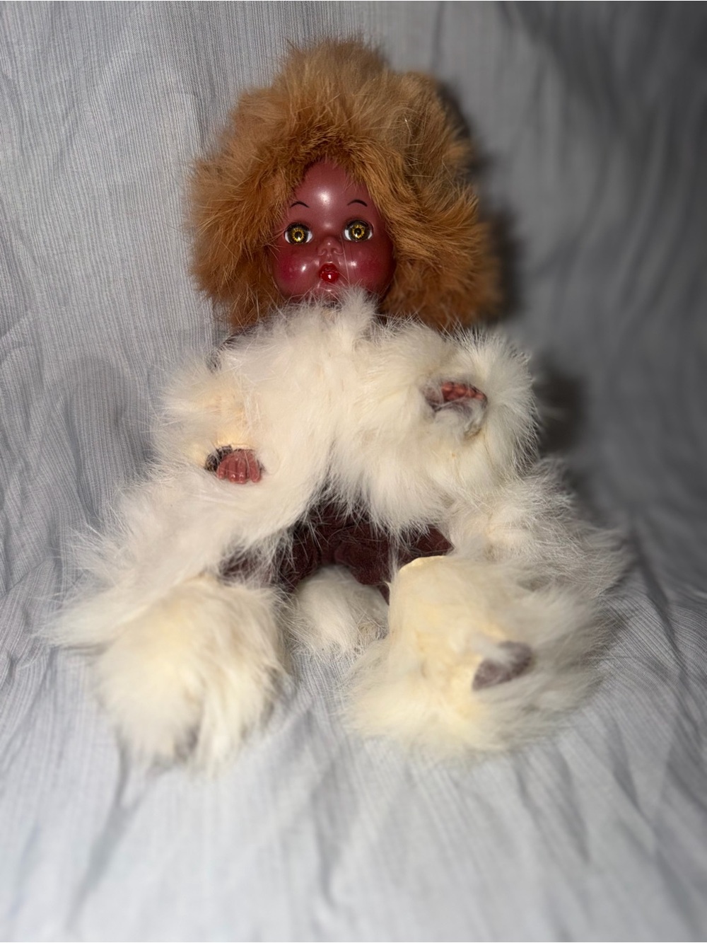 Canada Indian Eskimo Genuine Fur Leather Baby Doll Suede Outfit 8" Jointed 1960s
